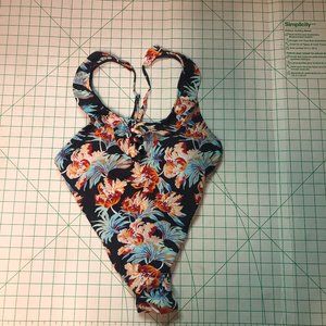 womens hawaiian flower floral bathing suit size large orange